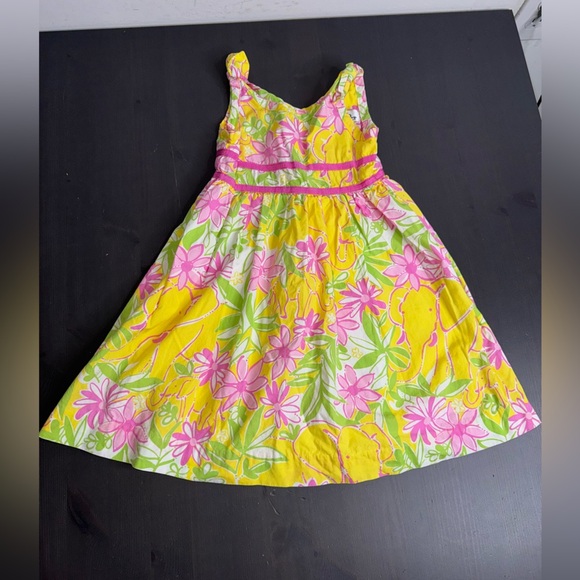 Vintage Lilly Pulitzer Dress Girl’s Garden Vista Jungle Elephant Yellow - Picture 3 of 7